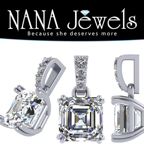 Asscher Cut CZ Necklace Sterling Silver 7mm Simulated Diamond Pendant Women - Picture 2 of 7